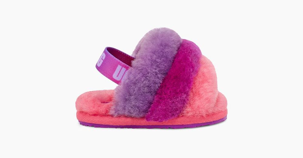 Ugg Fluff Yeah - Kids Slides - Pink / Purple Rainbow - NZ (8673CEHSO)